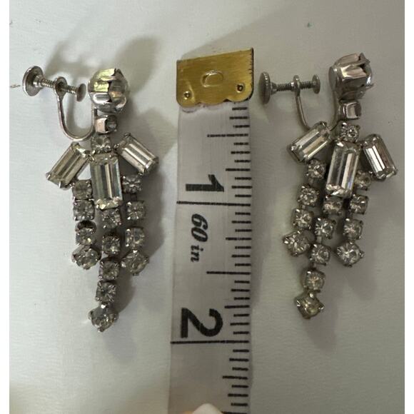 Vintage Art Deco-Style Clear Rhinestone Statement Chandelier Clip On Earrings - Picture 10 of 10